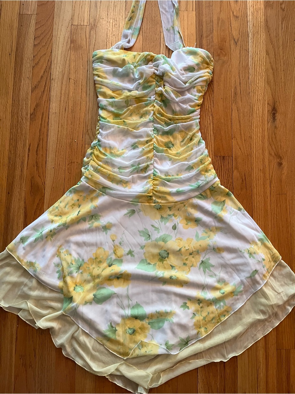 Trixxi Floral Halter top Dress size large yellow, white and green